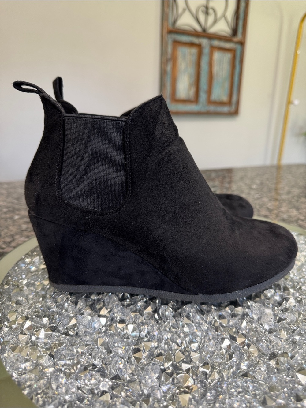 Maurices Black Suede Wedge Ankle Boots